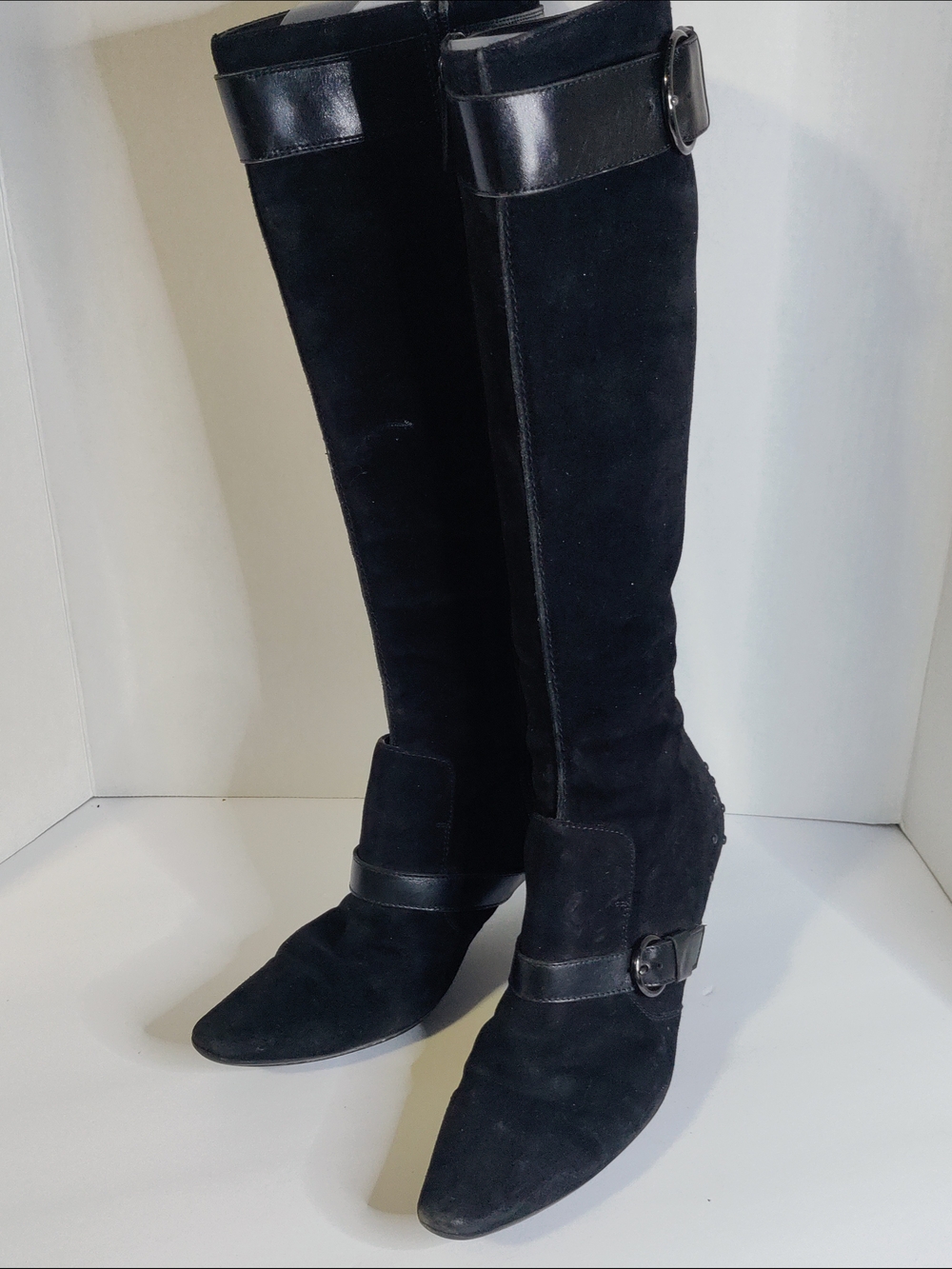 Tod's Black Suede Over-the-Knee Boots with Buckle Detail